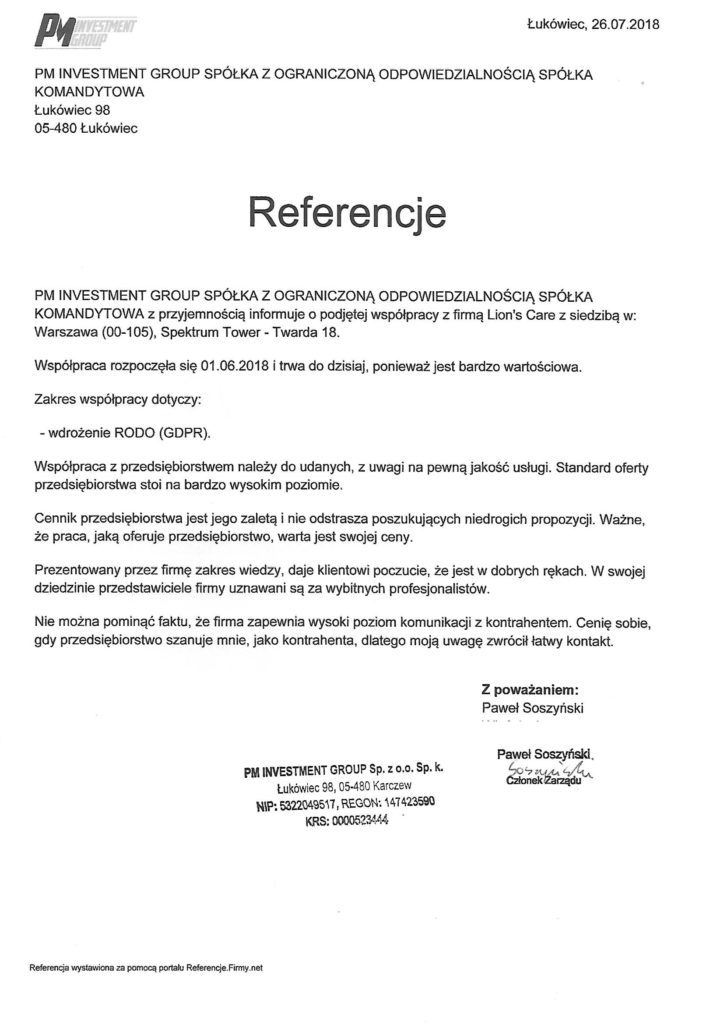 Referencje lionscare - pm